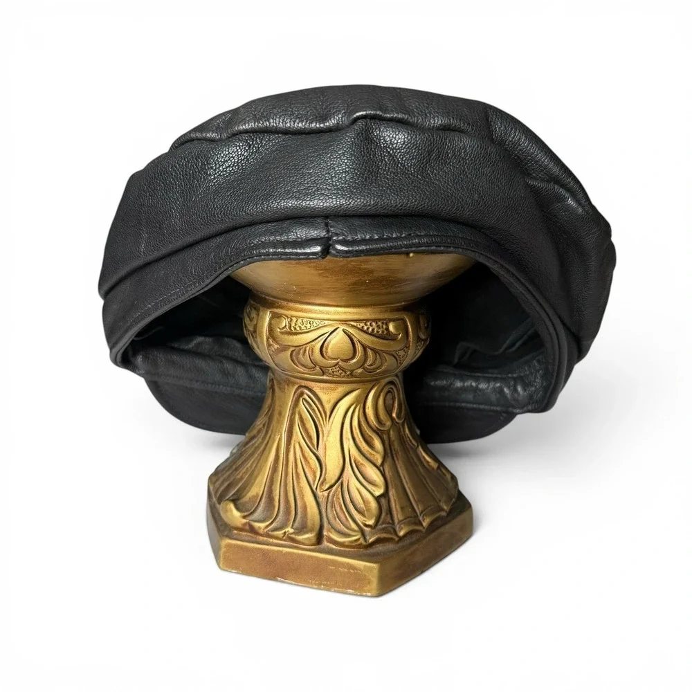Vintage Champlain Leather Newsboy Greek Fisherman Hat Black USA Large